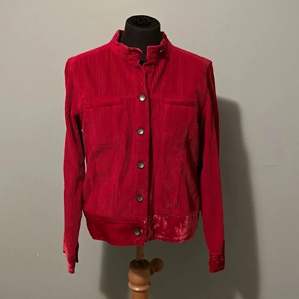 J. Jill Women’s Red Velvet Long Sleeve Button Up Corduroy Jacket